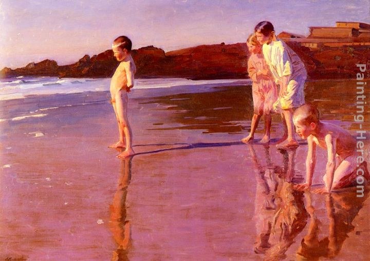 Benito Rebolledo Correa Children On The Beach At Sunset, Valencia